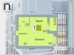1-к квартира, строящийся дом, 48м2, 10/17 этаж