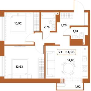 2-к квартира, строящийся дом, 55м2, 4/14 этаж