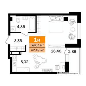 1-к квартира, вторичка, 42м2, 10/16 этаж