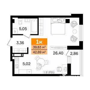 1-к квартира, вторичка, 43м2, 13/16 этаж
