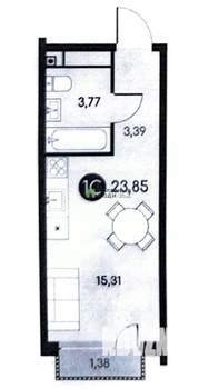 Студия квартира, вторичка, 24м2, 2/12 этаж