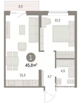 1-к квартира, вторичка, 46м2, 9/15 этаж