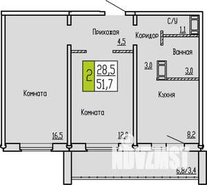 2-к квартира, строящийся дом, 52м2, 3/10 этаж