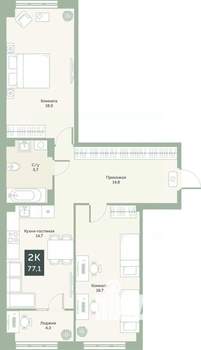 2-к квартира, вторичка, 77м2, 17/17 этаж