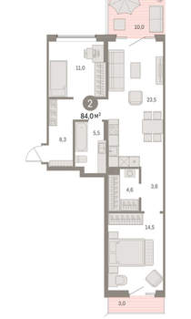 2-к квартира, вторичка, 84м2, 2/15 этаж