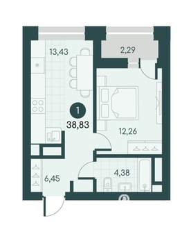 1-к квартира, вторичка, 39м2, 3/12 этаж