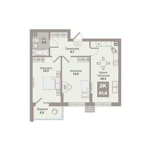 2-к квартира, вторичка, 62м2, 9/9 этаж