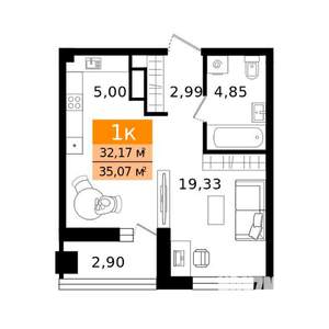 1-к квартира, вторичка, 35м2, 11/11 этаж
