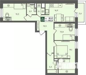 3-к квартира, строящийся дом, 86м2, 5/7 этаж