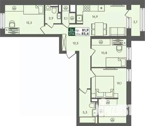3-к квартира, строящийся дом, 86м2, 4/7 этаж