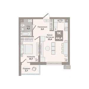 1-к квартира, вторичка, 44м2, 6/9 этаж