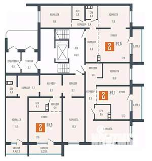 2-к квартира, сданный дом, 59м2, 1/10 этаж