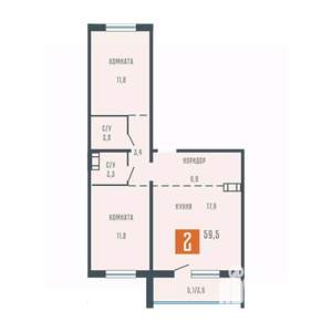 2-к квартира, вторичка, 60м2, 10/10 этаж