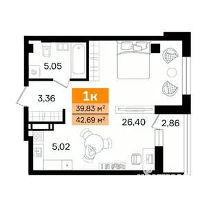 1-к квартира, вторичка, 43м2, 15/16 этаж