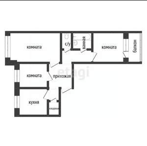 3-к квартира, вторичка, 62м2, 9/9 этаж