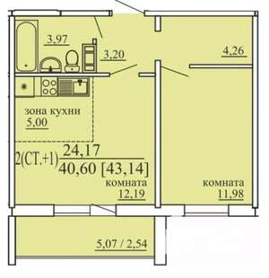 1-к квартира, сданный дом, 43м2, 5/10 этаж