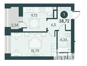 1-к квартира, вторичка, 39м2, 9/12 этаж