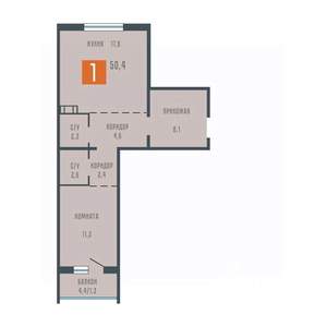 1-к квартира, вторичка, 50м2, 8/10 этаж