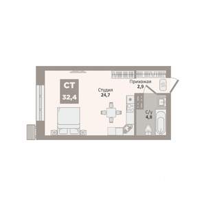 Студия квартира, вторичка, 32м2, 1/9 этаж