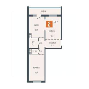 2-к квартира, вторичка, 52м2, 1/10 этаж