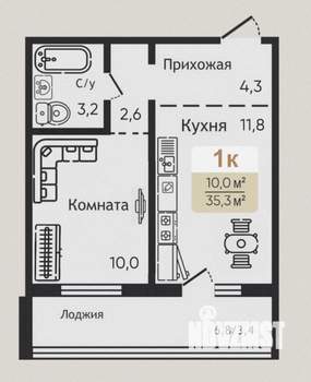 1-к квартира, вторичка, 35м2, 8/10 этаж