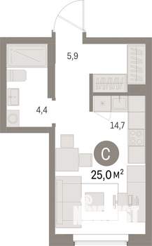 Студия квартира, вторичка, 25м2, 4/15 этаж