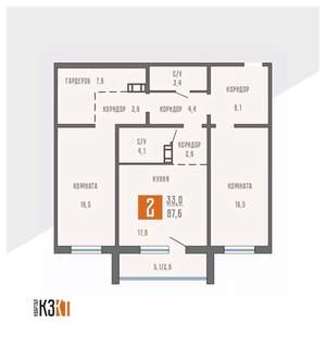 2-к квартира, вторичка, 88м2, 1/10 этаж