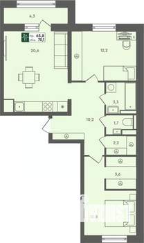 2-к квартира, строящийся дом, 70м2, 5/7 этаж