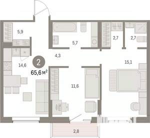 2-к квартира, вторичка, 66м2, 9/15 этаж