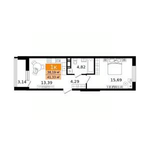 1-к квартира, вторичка, 41м2, 7/16 этаж