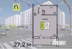 Студия квартира, строящийся дом, 27м2, 9/10 этаж