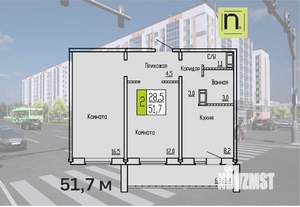 2-к квартира, строящийся дом, 52м2, 8/10 этаж