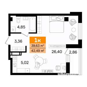 1-к квартира, вторичка, 42м2, 7/16 этаж