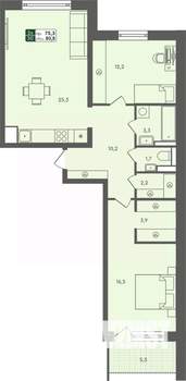 2-к квартира, строящийся дом, 81м2, 2/7 этаж