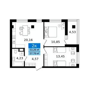 2-к квартира, вторичка, 58м2, 6/11 этаж
