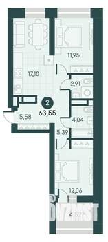 2-к квартира, вторичка, 64м2, 4/12 этаж