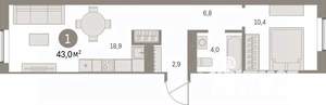 1-к квартира, вторичка, 43м2, 4/15 этаж