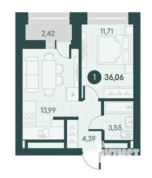 1-к квартира, вторичка, 36м2, 8/12 этаж