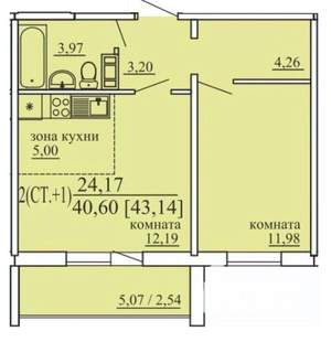 1-к квартира, сданный дом, 43м2, 10/10 этаж