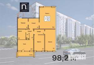 3-к квартира, строящийся дом, 98м2, 8/10 этаж