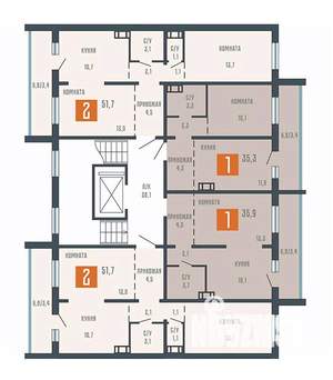 2-к квартира, вторичка, 52м2, 3/10 этаж