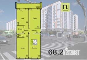 3-к квартира, строящийся дом, 68м2, 2/10 этаж