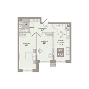 2-к квартира, вторичка, 67м2, 2/9 этаж