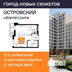 1-к квартира, вторичка, 37м2, 2/12 этаж