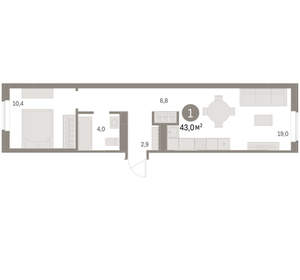 1-к квартира, вторичка, 43м2, 4/15 этаж