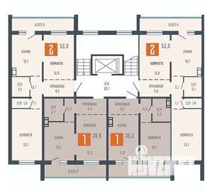 2-к квартира, вторичка, 52м2, 2/10 этаж