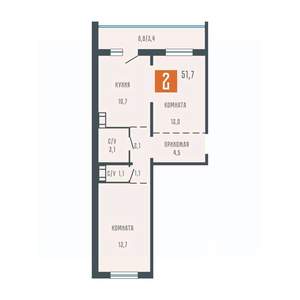 2-к квартира, сданный дом, 52м2, 1/10 этаж