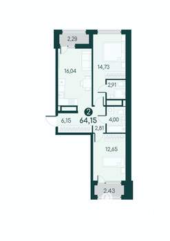 2-к квартира, вторичка, 64м2, 5/12 этаж