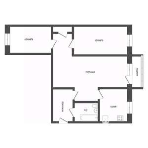 3-к квартира, вторичка, 57м2, 2/4 этаж