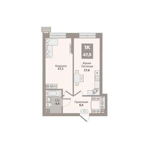 1-к квартира, вторичка, 48м2, 1/9 этаж